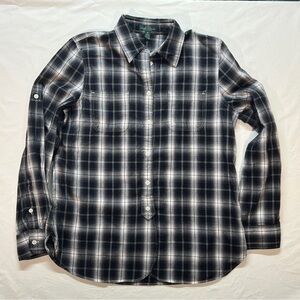 Ralph Lauren Plaid Button Up Shirt with Roll Tab Sleeve size medium